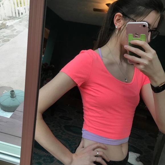 Neon Salmon/Pink Crop Top - Picture 2 of 7